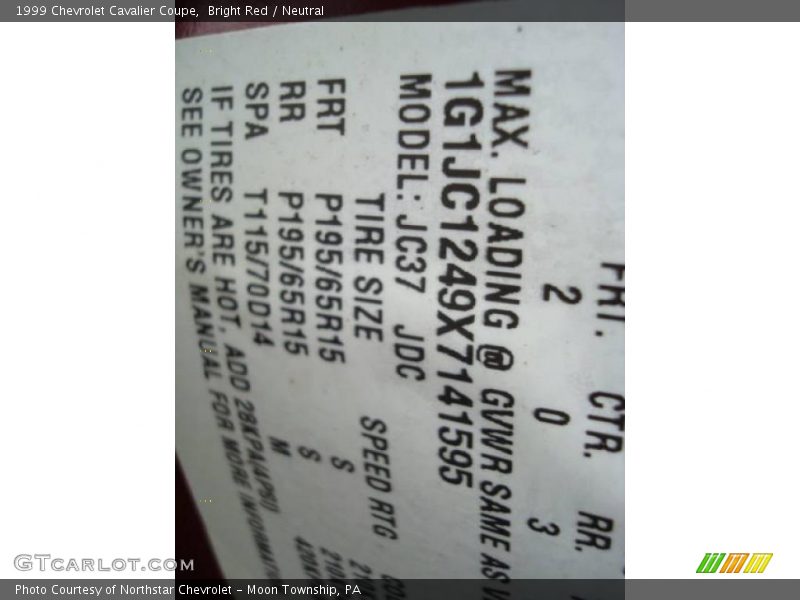 Bright Red / Neutral 1999 Chevrolet Cavalier Coupe