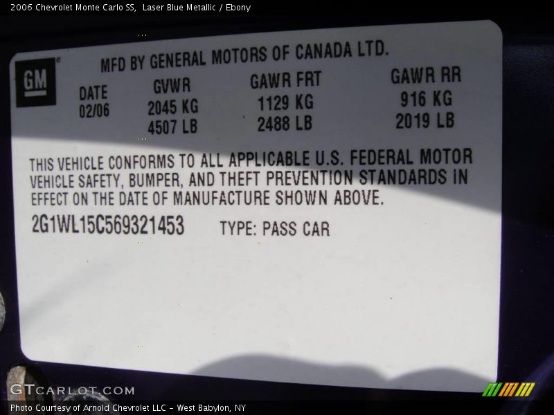 Laser Blue Metallic / Ebony 2006 Chevrolet Monte Carlo SS