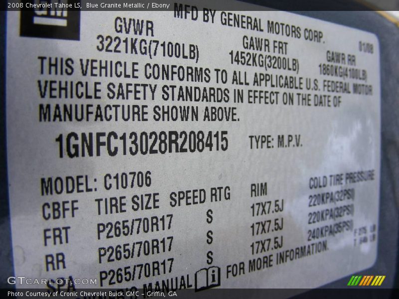 Blue Granite Metallic / Ebony 2008 Chevrolet Tahoe LS