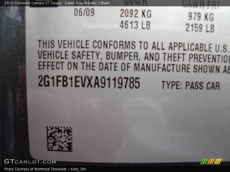 Cyber Gray Metallic / Black 2010 Chevrolet Camaro LT Coupe