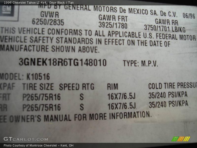 Onyx Black / Tan 1996 Chevrolet Tahoe LS 4x4