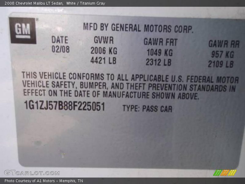 White / Titanium Gray 2008 Chevrolet Malibu LT Sedan