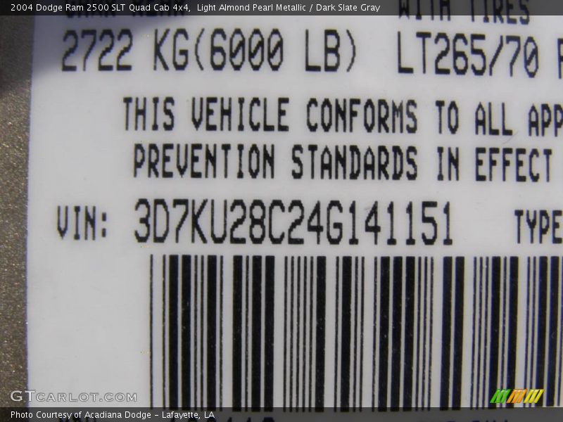 Light Almond Pearl Metallic / Dark Slate Gray 2004 Dodge Ram 2500 SLT Quad Cab 4x4