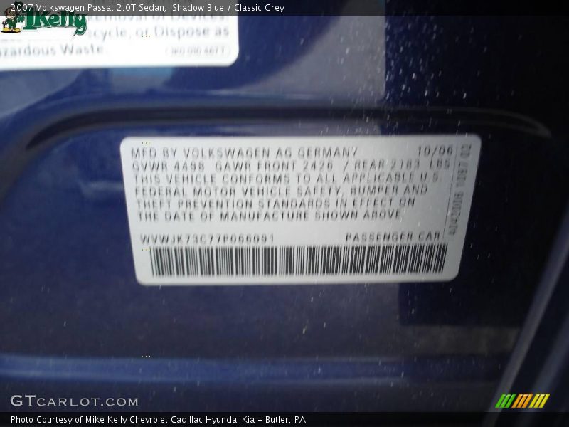 Shadow Blue / Classic Grey 2007 Volkswagen Passat 2.0T Sedan