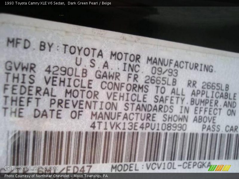 Dark Green Pearl / Beige 1993 Toyota Camry XLE V6 Sedan