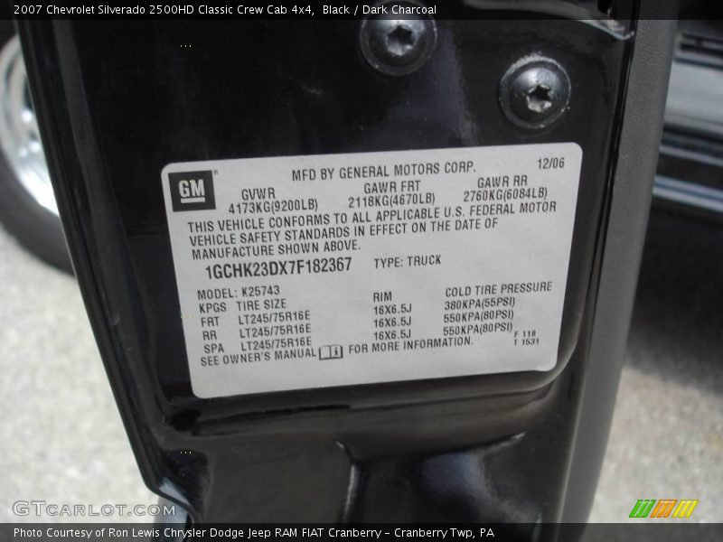 Black / Dark Charcoal 2007 Chevrolet Silverado 2500HD Classic Crew Cab 4x4