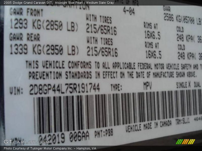 Midnight Blue Pearl / Medium Slate Gray 2005 Dodge Grand Caravan SXT