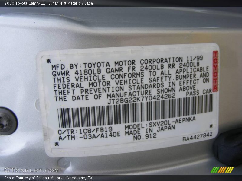 Lunar Mist Metallic / Sage 2000 Toyota Camry LE
