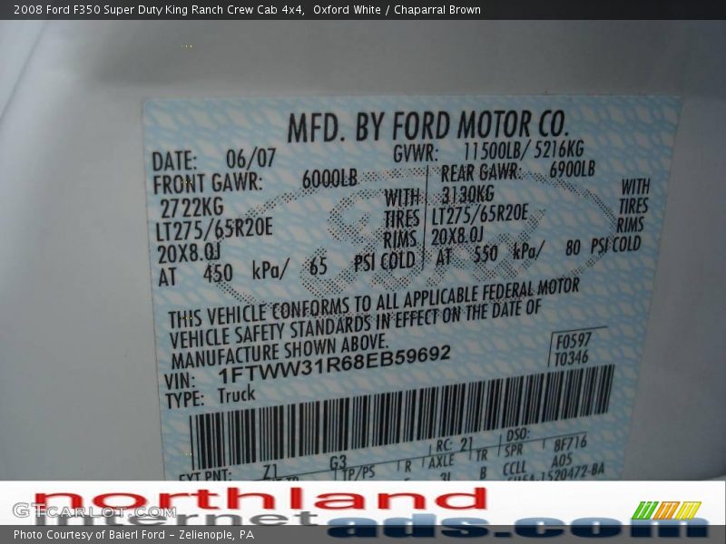 Oxford White / Chaparral Brown 2008 Ford F350 Super Duty King Ranch Crew Cab 4x4
