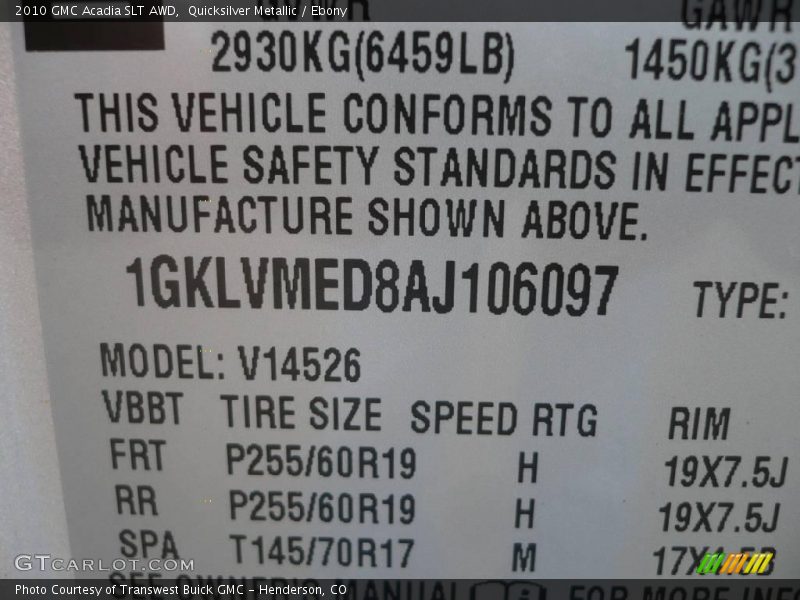 Quicksilver Metallic / Ebony 2010 GMC Acadia SLT AWD