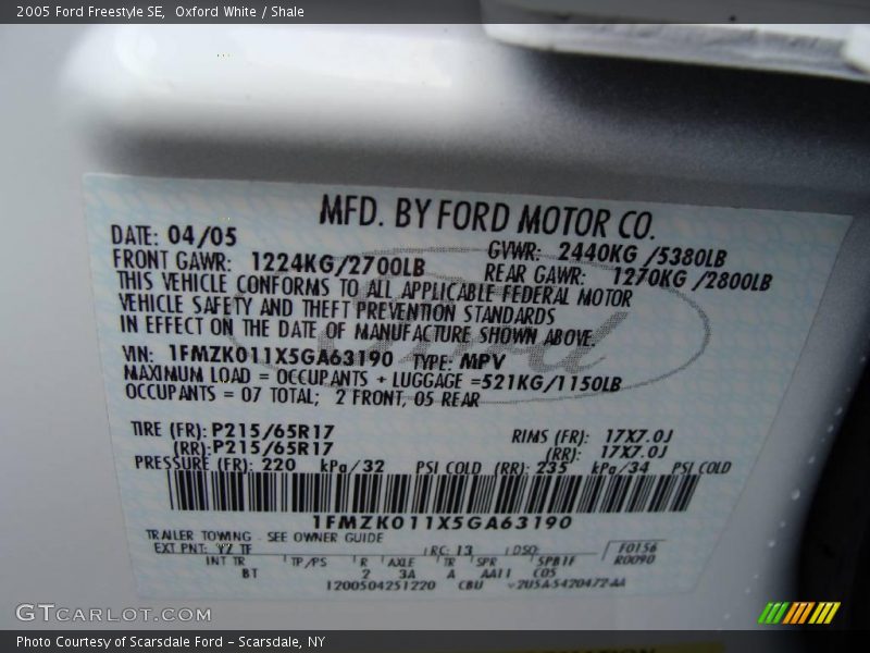 Oxford White / Shale 2005 Ford Freestyle SE
