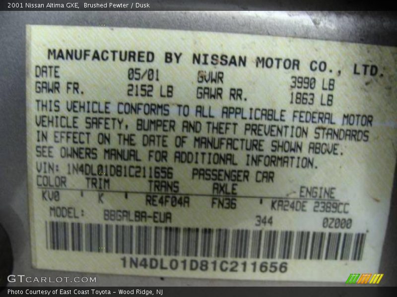 Brushed Pewter / Dusk 2001 Nissan Altima GXE