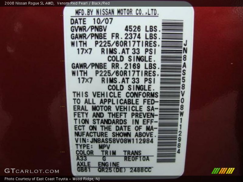 Venom Red Pearl / Black/Red 2008 Nissan Rogue SL AWD