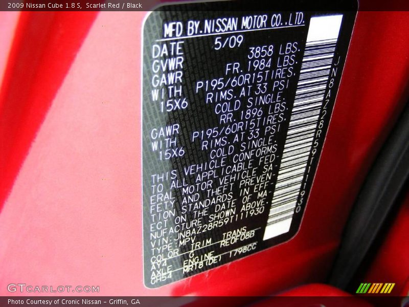 Scarlet Red / Black 2009 Nissan Cube 1.8 S