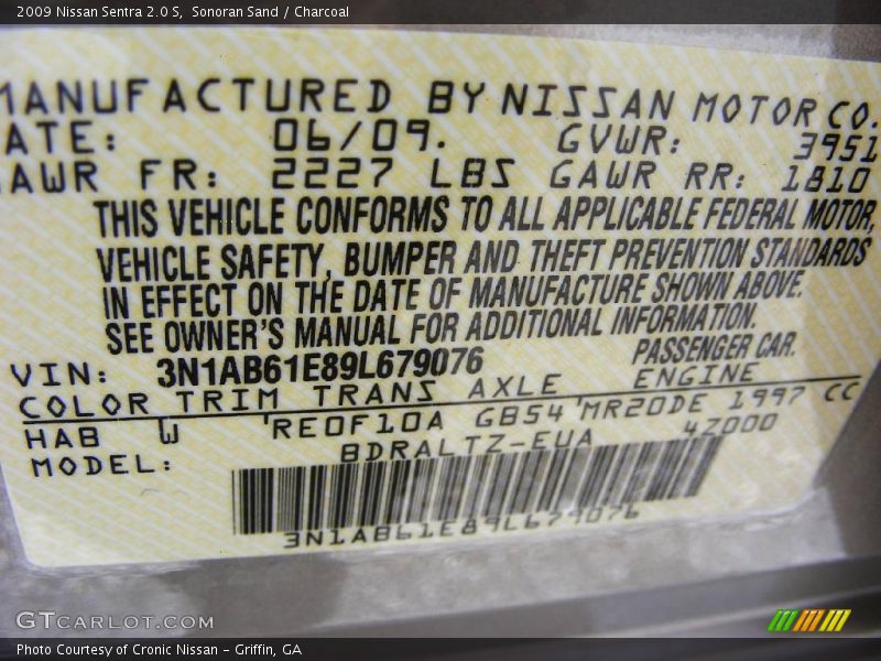 Sonoran Sand / Charcoal 2009 Nissan Sentra 2.0 S