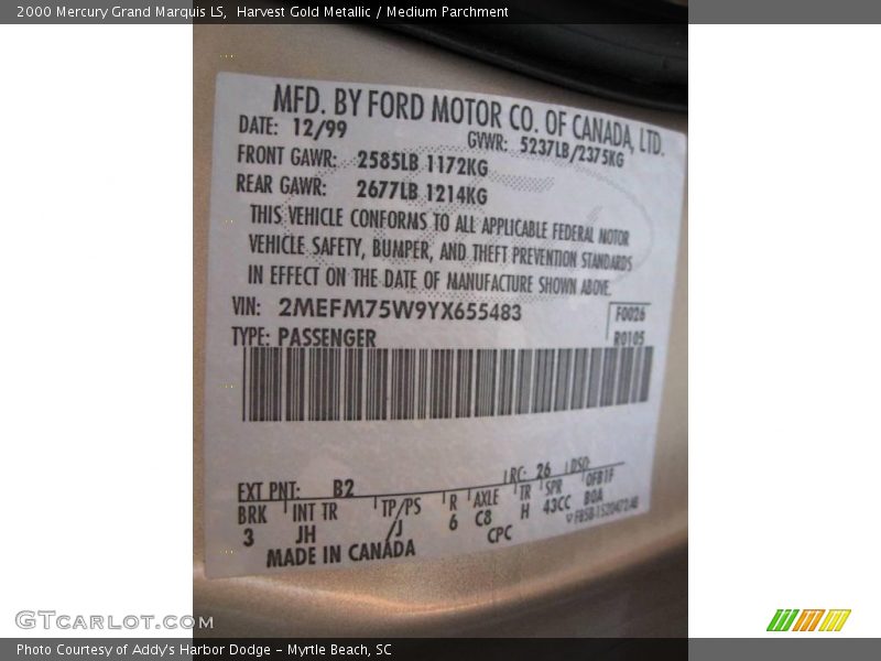 Harvest Gold Metallic / Medium Parchment 2000 Mercury Grand Marquis LS