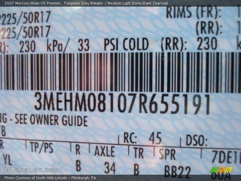 Tungsten Grey Metallic / Medium Light Stone/Dark Charcoal 2007 Mercury Milan V6 Premier