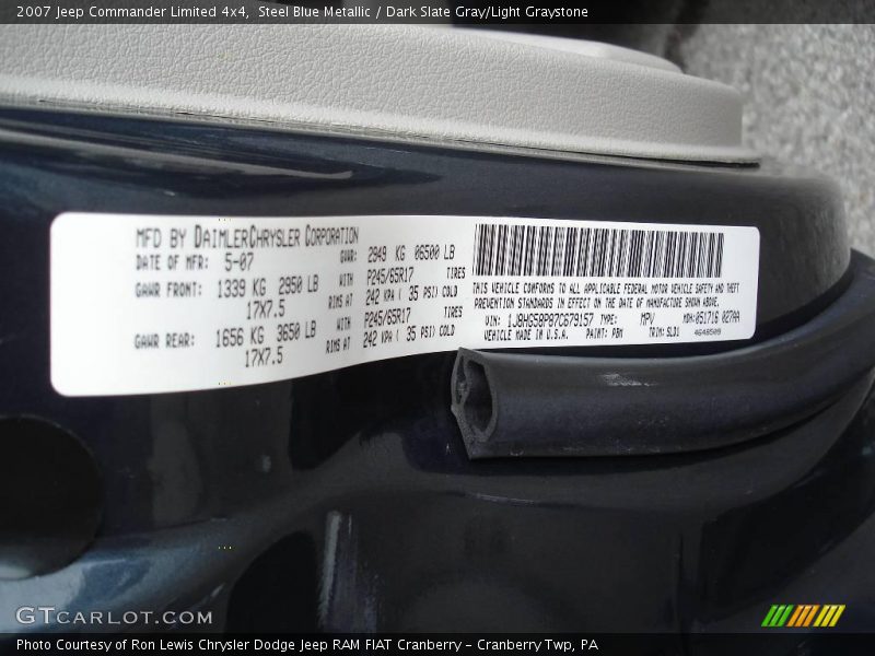 Steel Blue Metallic / Dark Slate Gray/Light Graystone 2007 Jeep Commander Limited 4x4