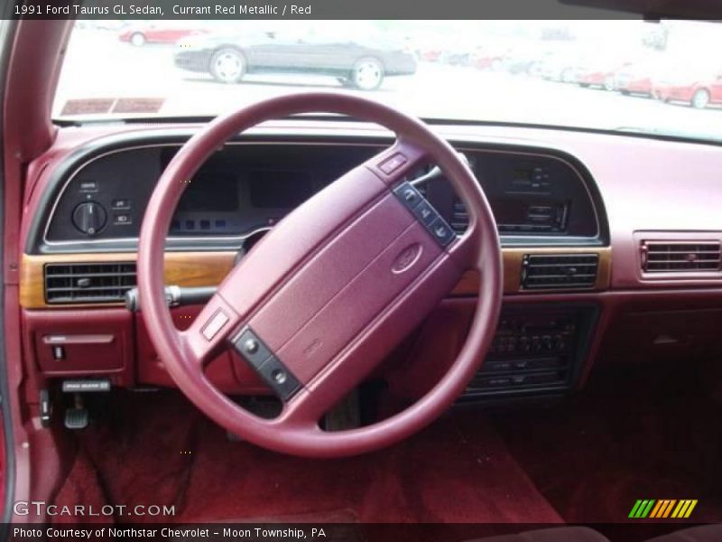 Currant Red Metallic / Red 1991 Ford Taurus GL Sedan
