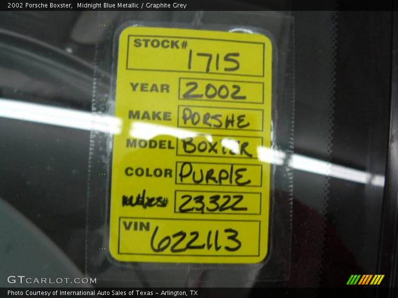 Midnight Blue Metallic / Graphite Grey 2002 Porsche Boxster