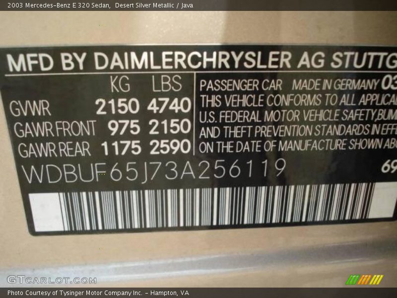 Desert Silver Metallic / Java 2003 Mercedes-Benz E 320 Sedan
