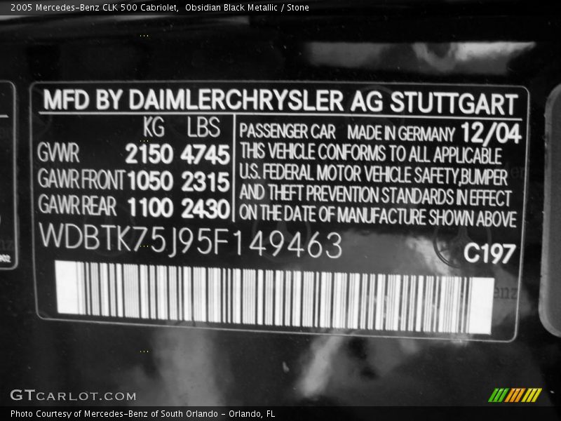 Obsidian Black Metallic / Stone 2005 Mercedes-Benz CLK 500 Cabriolet