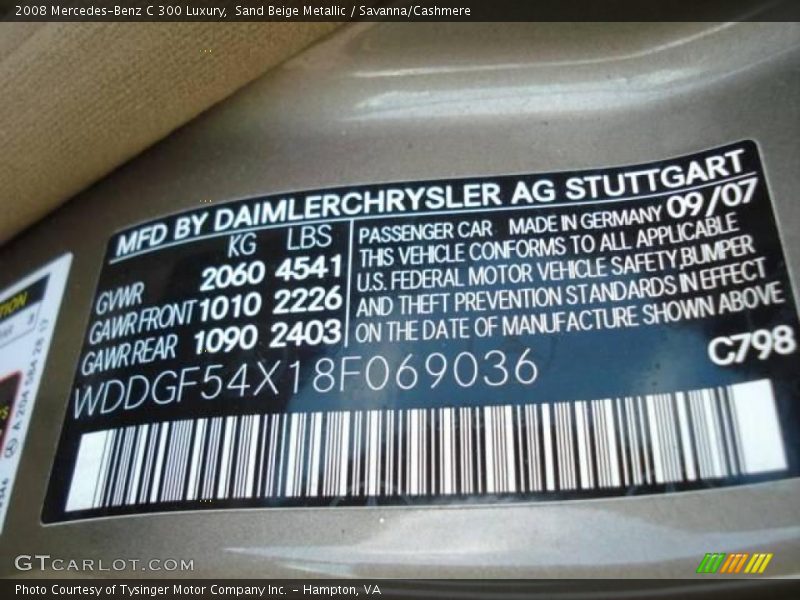 2008 C 300 Luxury Sand Beige Metallic Color Code 798