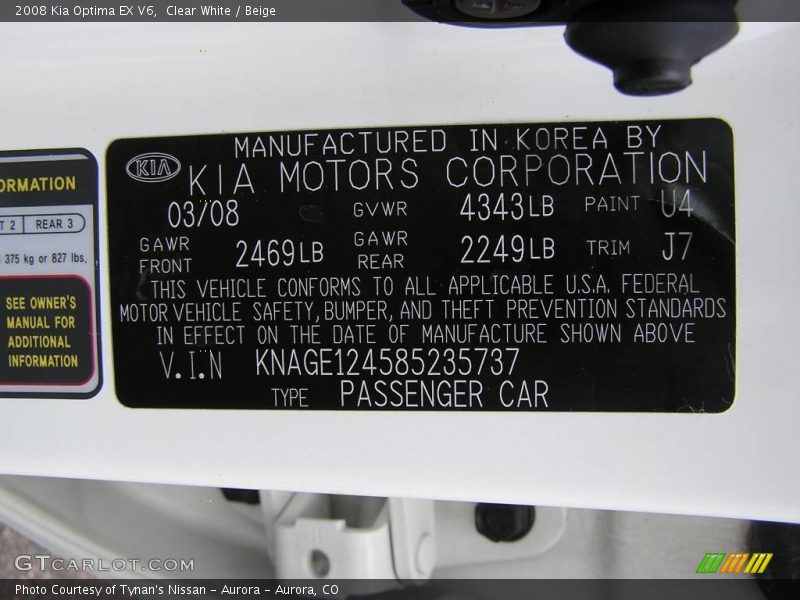 Clear White / Beige 2008 Kia Optima EX V6
