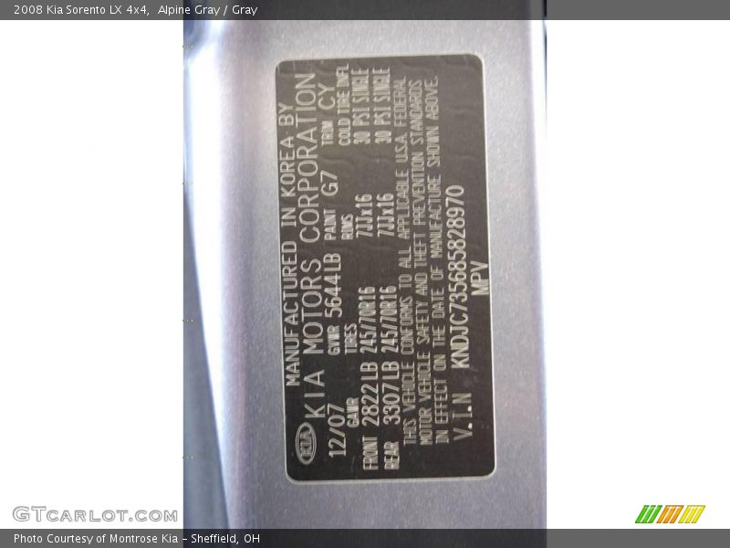 Alpine Gray / Gray 2008 Kia Sorento LX 4x4