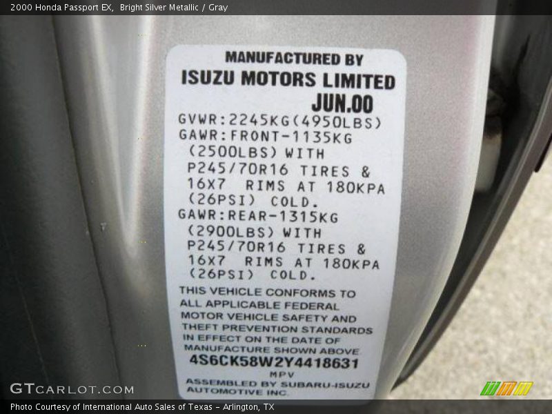 Bright Silver Metallic / Gray 2000 Honda Passport EX