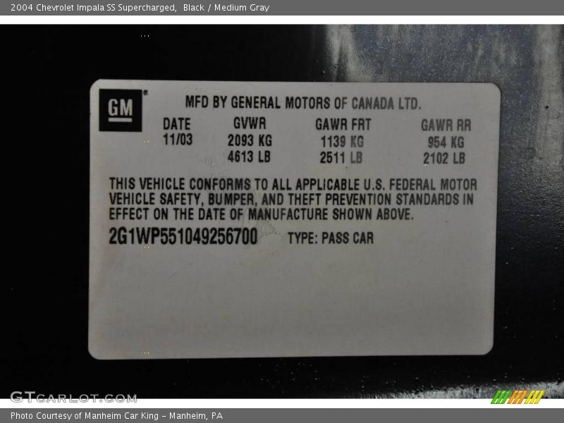 Black / Medium Gray 2004 Chevrolet Impala SS Supercharged