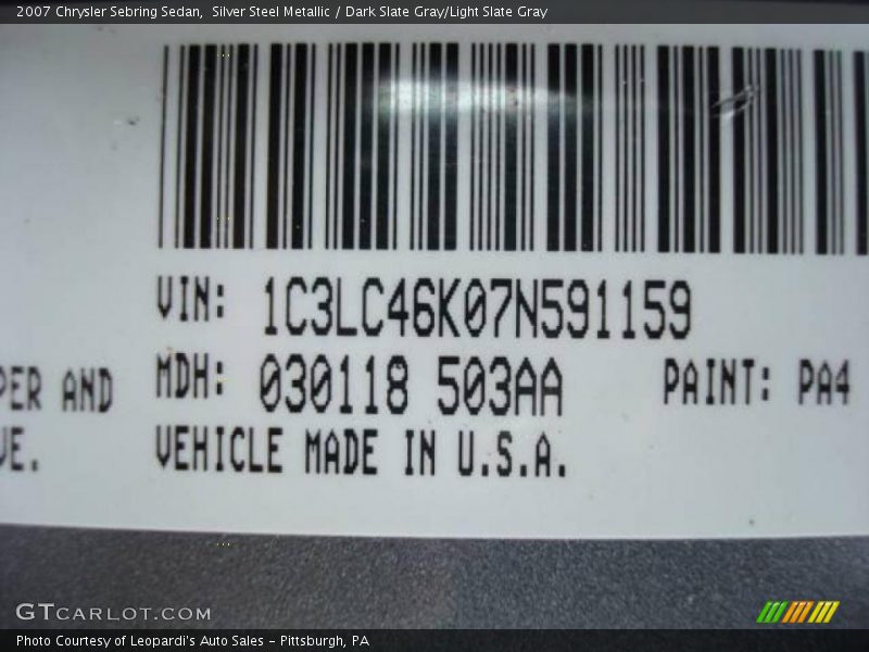 Silver Steel Metallic / Dark Slate Gray/Light Slate Gray 2007 Chrysler Sebring Sedan