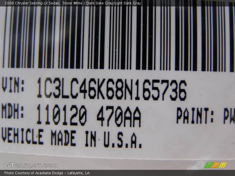 Stone White / Dark Slate Gray/Light Slate Gray 2008 Chrysler Sebring LX Sedan