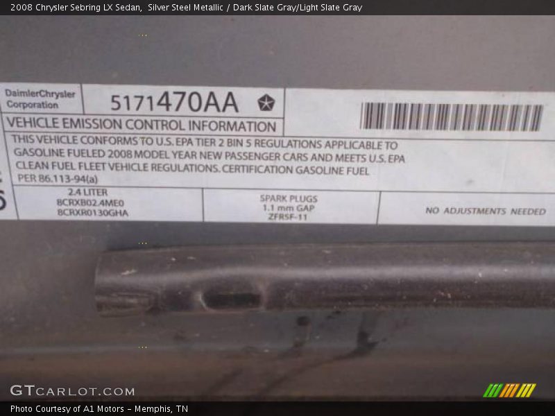 Silver Steel Metallic / Dark Slate Gray/Light Slate Gray 2008 Chrysler Sebring LX Sedan