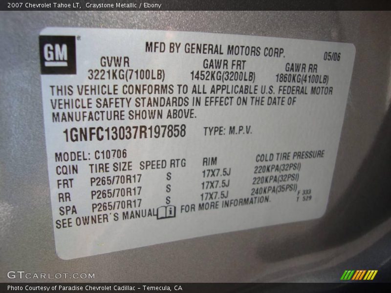 Graystone Metallic / Ebony 2007 Chevrolet Tahoe LT