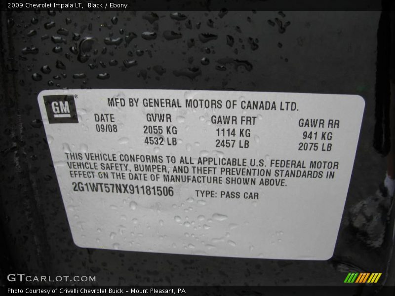 Black / Ebony 2009 Chevrolet Impala LT
