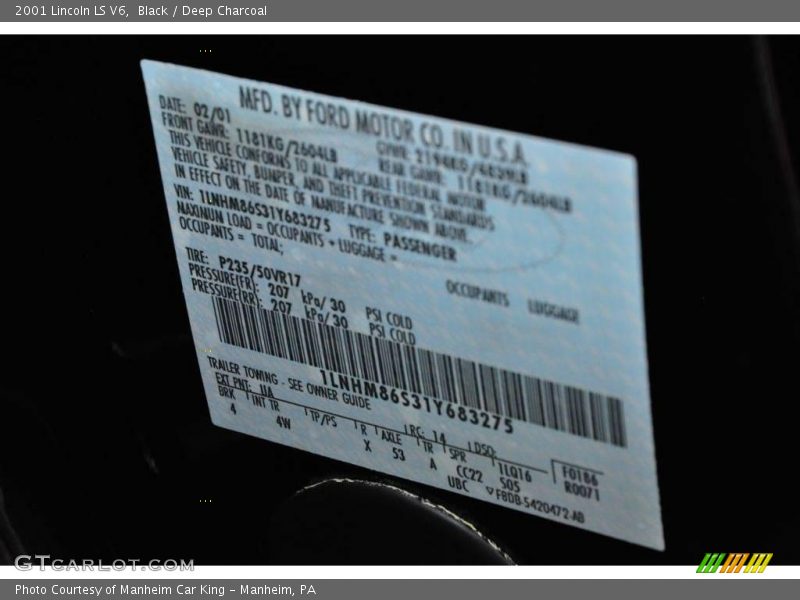 Black / Deep Charcoal 2001 Lincoln LS V6
