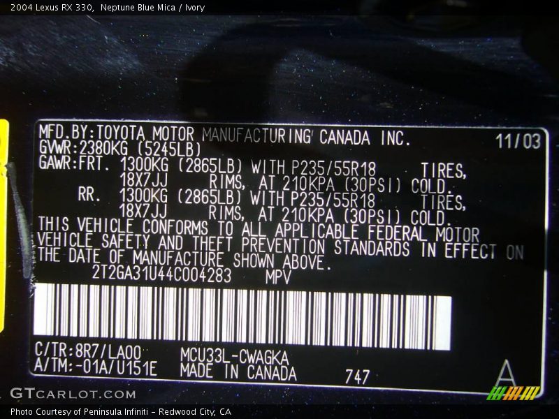 Neptune Blue Mica / Ivory 2004 Lexus RX 330
