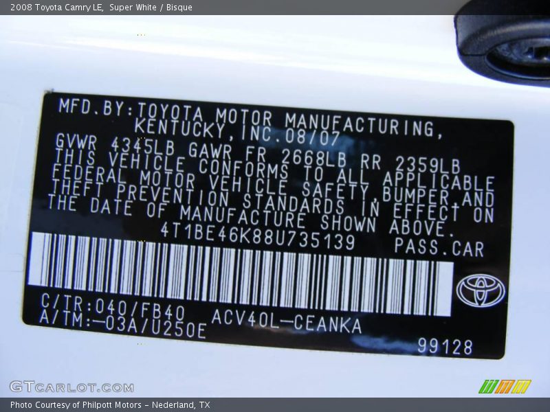 Super White / Bisque 2008 Toyota Camry LE