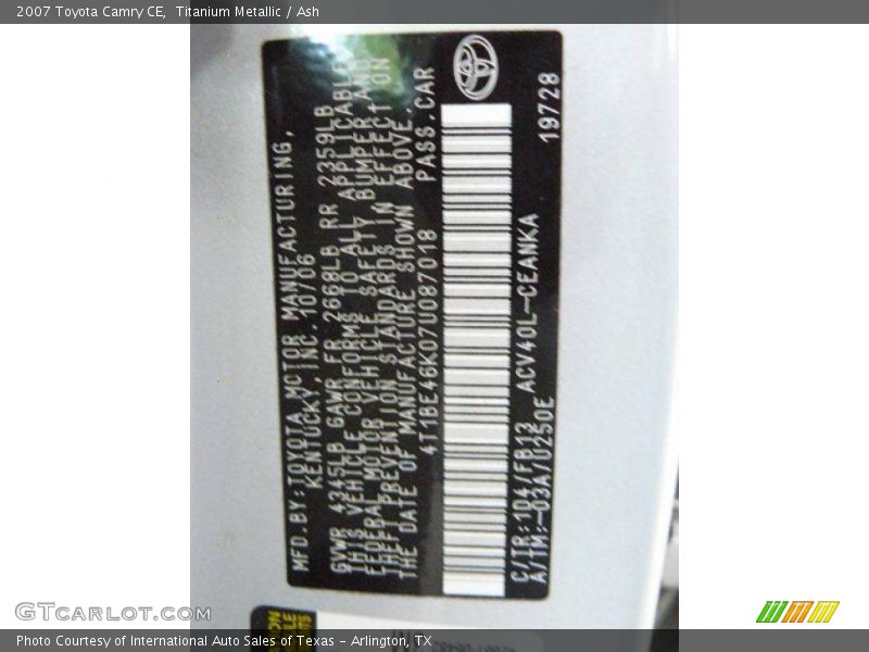 Titanium Metallic / Ash 2007 Toyota Camry CE