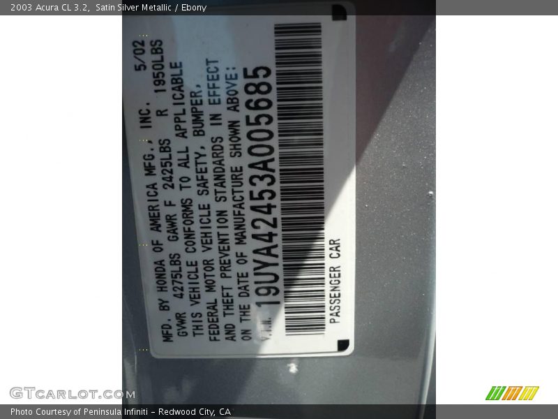 Satin Silver Metallic / Ebony 2003 Acura CL 3.2
