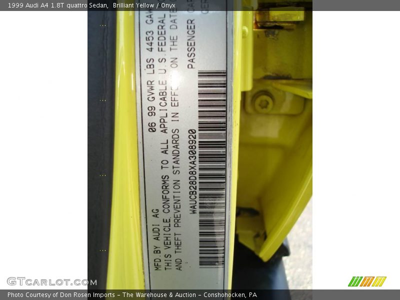 Brilliant Yellow / Onyx 1999 Audi A4 1.8T quattro Sedan