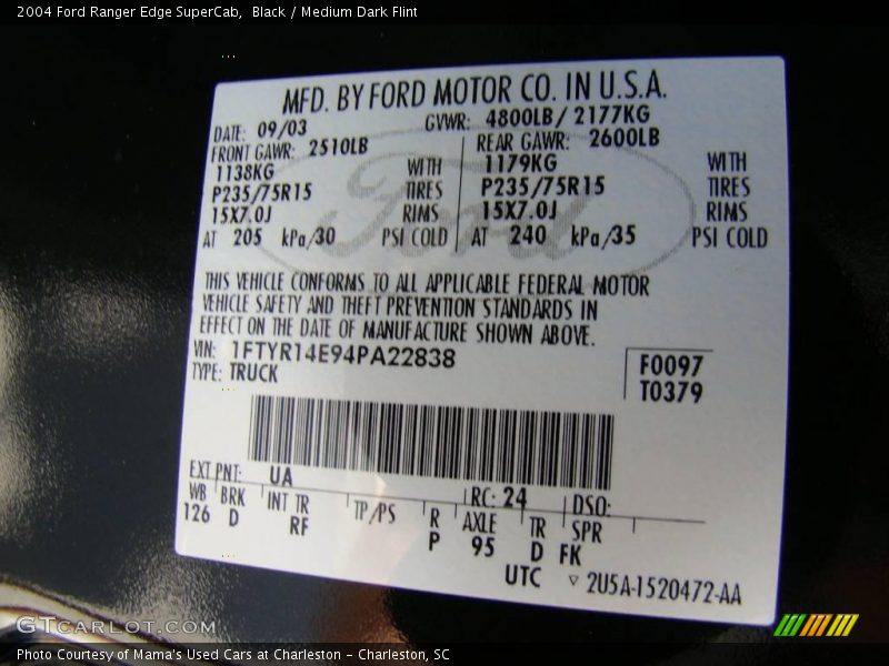 Black / Medium Dark Flint 2004 Ford Ranger Edge SuperCab