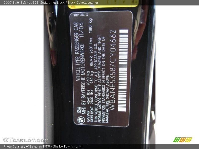 Jet Black / Black Dakota Leather 2007 BMW 5 Series 525i Sedan