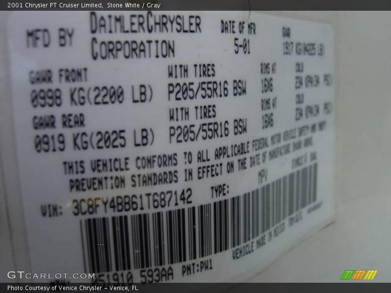 Stone White / Gray 2001 Chrysler PT Cruiser Limited