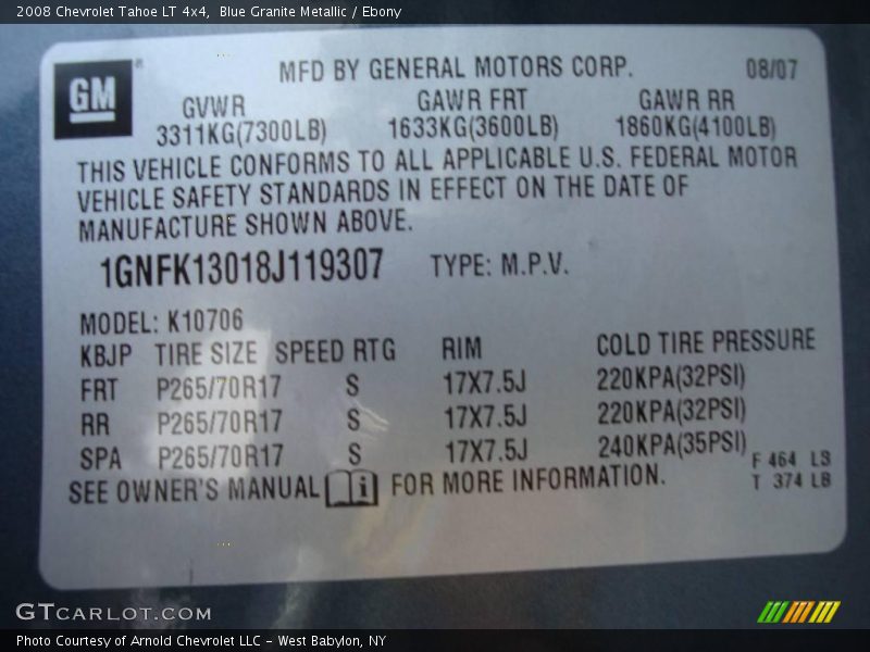 Blue Granite Metallic / Ebony 2008 Chevrolet Tahoe LT 4x4