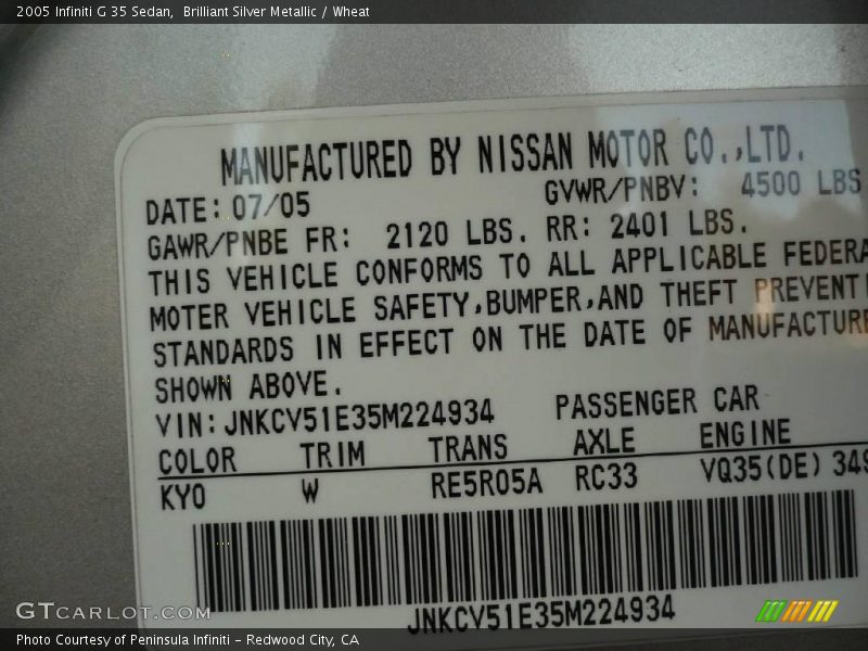 Brilliant Silver Metallic / Wheat 2005 Infiniti G 35 Sedan