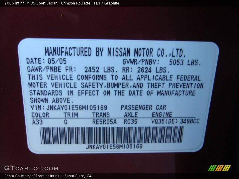 Crimson Roulette Pearl / Graphite 2006 Infiniti M 35 Sport Sedan