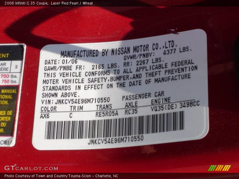 Laser Red Pearl / Wheat 2006 Infiniti G 35 Coupe