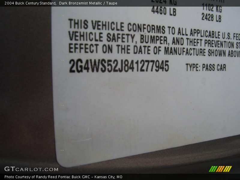 Dark Bronzemist Metallic / Taupe 2004 Buick Century Standard